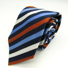 レコパン Les Copains シルク イタリア製 ストライプ柄 ネイビー シルク ブランド ネクタイ 送料無料 【中古】【良品】