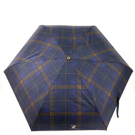 ビバリーヒルズポロクラブ 折りたたみ傘 チェック 雨傘 収納時約24cm ブランド傘 メンズ ネイビー BEVERLY HILLS POLO CLUB 【中古】