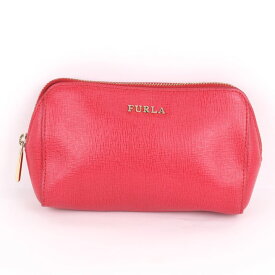 Furla フルラ ポーチ 本革 レザー ラウンドファスナー 小物入れ ブランド 小物 レディース レッド 【中古】