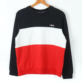 FILA フィラ 長袖スウェット スエット トレーナー スポーツウエア レディース Lサイズ ネイビー×ホワイト×レッド 【中古】