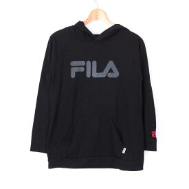 FILA フィラ 長袖パーカー プルオーバー ロゴT スポーツウエア レディース Lサイズ ブラック 【中古】