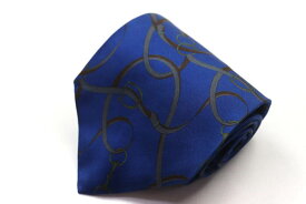 レコパン ブランドネクタイ パネル柄 ベルト柄 シルク メンズ ブルー Les Copains 【中古】