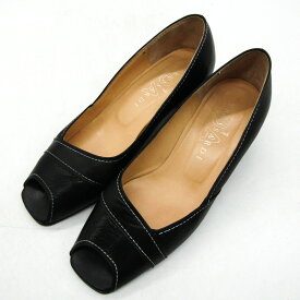 TRUSSARDI トラサルディ パンプス オープントゥ ブランド 靴 シューズ 日本製 黒 レディース 22.5サイズ ブラック 【中古】