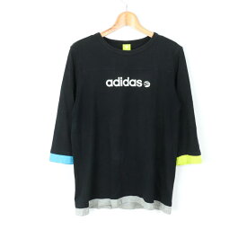 adidas アディダス 長袖Tシャツ チュニック ロゴT ネオレーベル レディース Lサイズ 黒×青×黄 【中古】