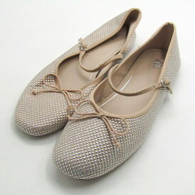 ZARA ザラ バレエシューズ スタッズ フラットシューズ 靴 キッズ 女の子用 34サイズ ベージュ/シルバー 【中古】