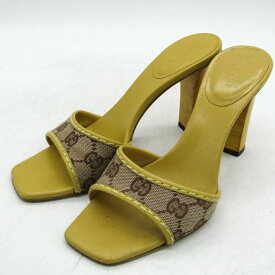 【全品39％OFFクーポン配布中】GUCCI グッチ ミュール サンダル ハイヒール GGキャンバス ブランド 靴 イタリア製 レディース 35.5サイズ イエロー 【中古】