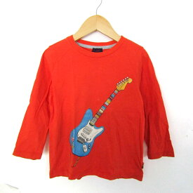 Paul Smith JUNIOR ポールスミスジュニア 長袖Tシャツ トップス ギター柄 ロンT コットン キッズ 男の子用 4aサイズ オレンジ×青 【中古】