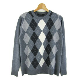 ARTISAN アルチザン ニット セーター 長袖 ウール100% ブランド トップス メンズ Mサイズ グレー×ネイビー 【中古】