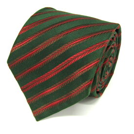 Les Copains イタリア高級老舗 レコパン ブランド ネクタイ ストライプ柄 ヘリンボーン柄 シルク PO メンズ カーキ 【中古】