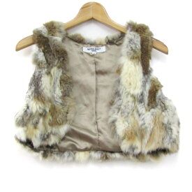 NATURAL BEAUTY ナチュラルビューティー ベスト ジャケット リアルファー アウター レディース Mサイズ ベージュ×ブラウン 【中古】