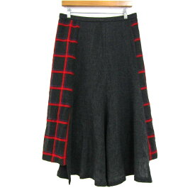 【全品39％OFFクーポン配布中】KEIKO kishi by nosh ケイコキシバイノッシュ スカート ボトムス アシンメトリー チェック 日本製 レディース 2サイズ グレー×赤 【中古】