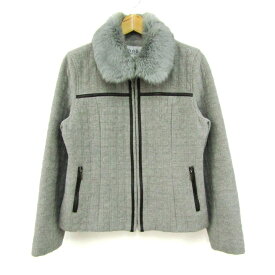 自由区 ジユウク ショートコート ジャケット アウター アンゴラ混 ファー付き レディース 38サイズ グレー 【中古】