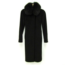 ef-de エフデ ロングコート ウール アウター アンゴラ混 ファー付き レディース 9サイズ ブラック 【中古】