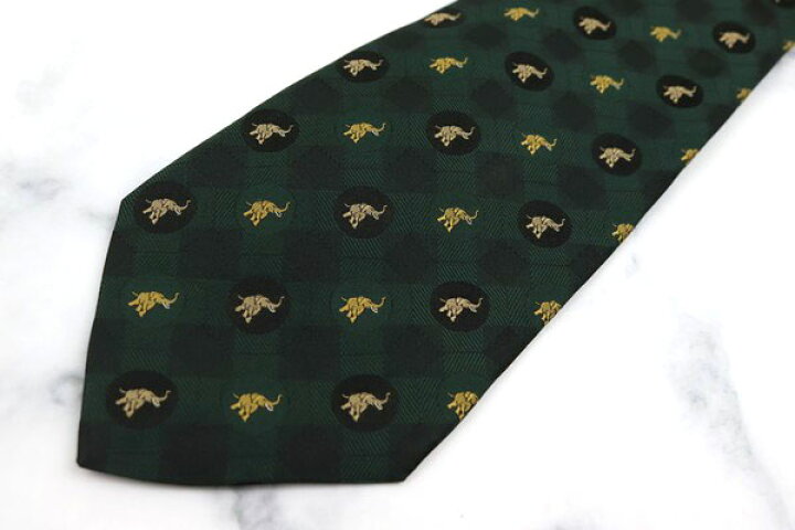 楽天市場 ジムトンプソン Jim Thompson ゾウ タイ製 動物柄 グリーン シルク ブランド ネクタイ 送料無料 中古 美品 Barce