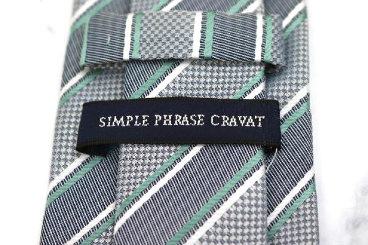 シンプルフレーズクラバット SIMPLE PHRASE CRAVAT ストライプ柄 グレー ポリエステル ブランド ネクタイ 送料無料 【中古】【美品】 barce Simple グレー シルバー 小紋柄 ストライプ シルク 中古