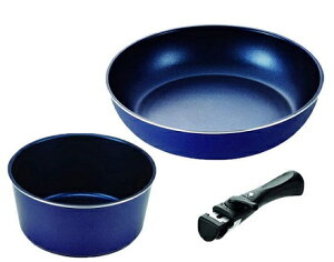 フライパン 3点セット クックウェア B ネイビー IH対応 ブルーダイヤモンド スタックプラス HB-5626 取っ手がとれる 片手鍋 パール金属