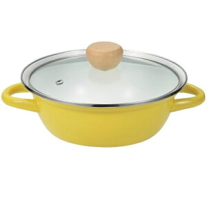 ピッタリ ホーロー 卓上鍋 18cm IH対応 ガラス蓋付き イエロー HB-6997 ホーロー鍋 1〜2人用 オール熱源対応 ほうろう 両手鍋 ふた付き ガス火 おしゃれ ちょうど良いサイズ パール金属