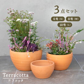 テラコッタ　E26　3点セット （6/8/10号鉢）　≪植木鉢 おしゃれ 陶器 テラコッタ 素焼き鉢≫