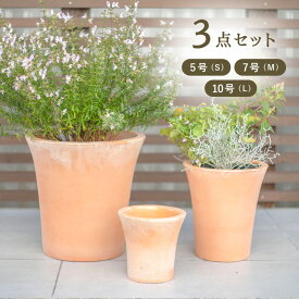 PJロングトム　3点セット 　≪植木鉢 おしゃれ 寄せ植え 陶器 テラコッタ 素焼き鉢≫
