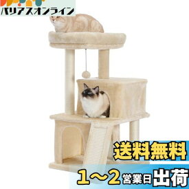 PAWZ Road キャットタワー ミニ 小型 シニア 猫タワー 低い 猫 2段ベッド ペットタワー スリム コンパクト 据え置き 玩具 おもちゃ 多頭飼い 麻紐 猫の家 爪とぎポール スロープ 省スペース 子猫 安定性 高さ86cm ベージュ