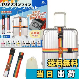 【送料無料】fogman スーツケースベルト 鍵付き ロック 十字 3桁ダイヤル式 収納袋付き 2本セット (レインボー)