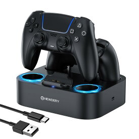 NEWDERY PS5 コントローラー 充電スタンド 急速充電 2台同時充電可能 置くだけ充電可能 過充電防止 USB-Cケーブル付属 LED指示ランプ付き ブラック