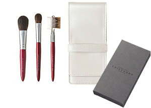 竹宝堂 熊野筆 レギュラーシリーズ3点セット 赤軸チーク・アイシャドー・ブラシ&コーム・ブラシケース S-RR-5