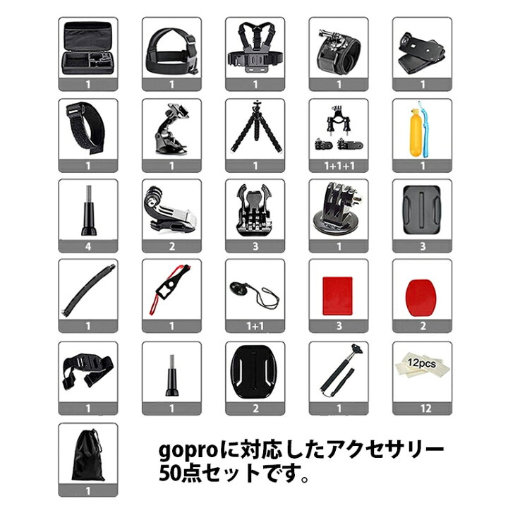 楽天市場】gopro heroシリーズ対応 ゴープロアクセサリー50点セット 