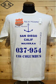 クッシュマン Tシャツ CUSHMAN 26611 プリントTシャツ USS COLUMBUS　ホワイト