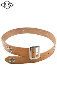 �R�����{ COLIMBO �x���g ZB-0709 JEWEL STUDDED LEATHER BELT 40mm =TURQUOISE= Flower Pattern / TAN