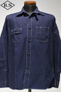 VK[P[ SUGAR CANE Vc SC25551A FICTION ROMANCE 8.5oz. WABASH STRIPE WORK SHIRT (LONG SLEEVE) NAVY