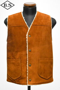 �y���Ԍ���|�C���g5�{�z���C�c�[���U�[ Y�f2 LEATHER ���U�[�x�X�g WJ-06 STEER ROUGHOUT WOOL BOA VEST SUEDE CAMEL