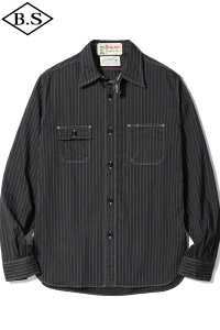 VK[P[ SUGAR CANE Vc SC29585 FICTION ROMANCE 8.5oz. BLACK WABASH STRIPE WORK SHIRT ONE WASH
