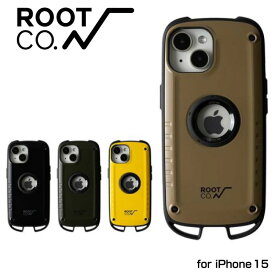 ROOT CO. ルートコー iPhone15専用 GRAVITY Shock Resist Case Rugged. iPhoneケース ブラック カーキ イエロー コヨーテ カラナビループ付き 耐傷性 耐熱性 耐衝撃性 軽量