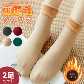 【赤字覚悟】100円オフクーポン＋全品P20倍！SS限定!靴下 レディース 裏起毛 【2足セット】 暖かい 防寒 もこもこ ソックス おしゃれ ボア ファー 冷え性対策 保温 可愛い 無地 黒 ブラック 秋冬 女性 くつ下 クルー丈 クルー丈ソックス フリース あったか裏起毛ソックス