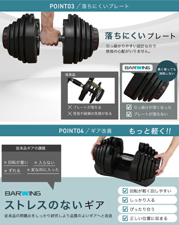 楽天市場】可変式ダンベル 40kg 2個セット 単品 17段階調節 重量調節  