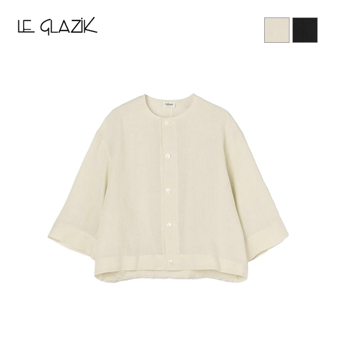 [SUMMER SALE 30%OFF] Le glazik ル グラジック レディース リネン カラーレスシャツジャケット COLLARLESS SHIRT　LG-B0125 KLM