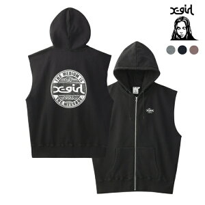 X-girl �G�b�N�X�K�[�� ���f�B�[�X DISTRESSED CIRCLE LOGO ZIP UP SWEAT VEST �X�E�F�b�g�x�X�g �p�[�J�[ 105253021009�@[�|�C���g10�{]