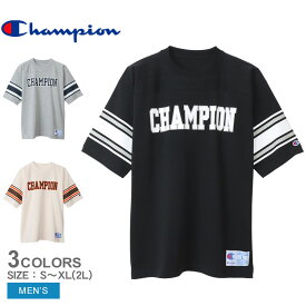 チャンピオン フットボールTシャツ 半袖Tシャツ メンズ グレー ブラック 黒 ベージュ CHAMPION C3-X320 半袖 フットボール フットボールシャツ アメフト ワンポイント ロゴ カットソー トップス アメカジ スポーツ スポーティ カジュアル