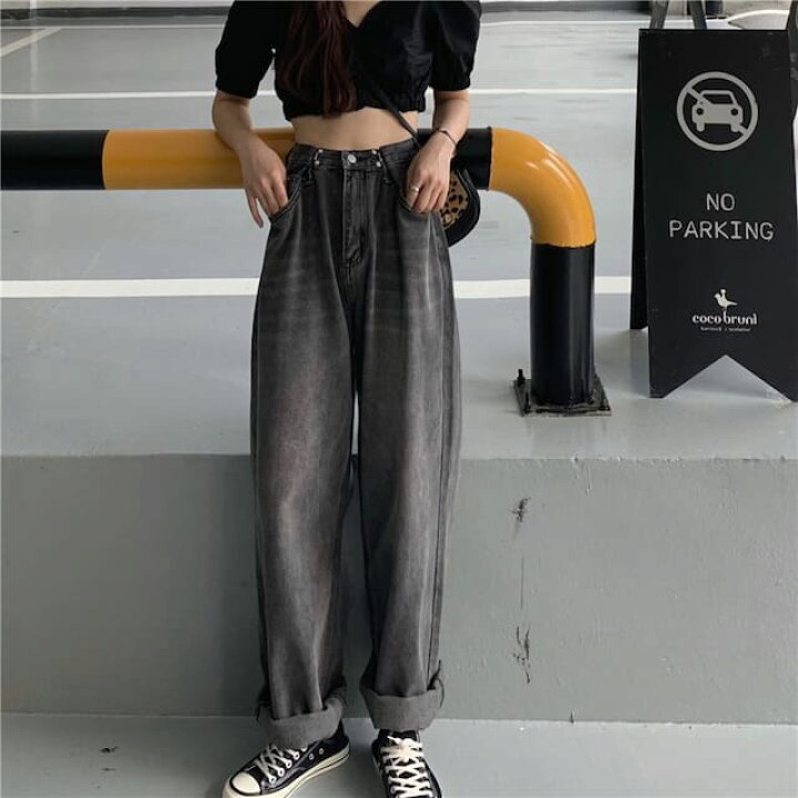 楽天市場】2色 ワイドレッグ デニム パンツ ジーンズ 古着風 : ベース 