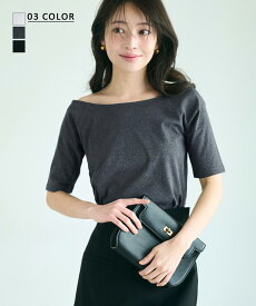 セミオフショルダーカットソー｜オフショル セミオフショルダー 白T Tシャツ カットソー レディース トップス 半袖 オフィス きれいめ オフィスカジュアル 夏 春【ネコポス便】soku