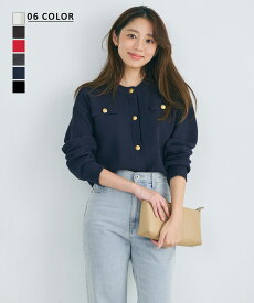 ゴールドボタンカーディガン｜ レディース トップス 長袖 羽織 ニット ニットカーディガン カーディガン カーデ クルーネック 金ボタン 金ぼたんカーディガン ゴールド ｜【宅配便】(一部予約11月16日~20日or12月16日~20日以内順次発送)