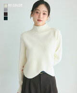 裾スカラップニット｜スカラップ ハイネック ニット ベーシック 長袖 シンプル スッキリ カジュアル 綺麗…