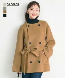 ノーカラー2WAYリバーミドルコート｜アウター ノーカラー コート ウール ウールコート ウール100% ミドルコート ミドル丈 冬アウター コート オフィス 2way【宅配便】 (予約12月16日~20日or1月11日~15日以内順次発送)