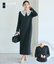 フラワーレース襟付きワンピース｜ワンピース レディース ワンピース セレモニー 冠婚葬祭 つけ襟 長袖 ロング丈 レー…