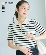 【クーポン利用で4,455円 6/11(木)12時40分~23時59分まで】半袖ジップポロニット｜ レディース トップス …