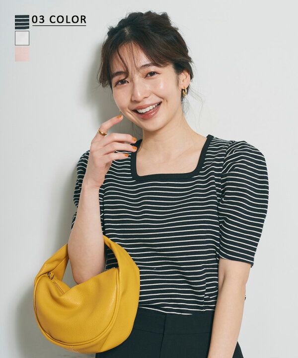 楽天市場 送料無料 レディース 半袖 カットソー Tシャツ パフスリーブ トップス ボーダー カジュアル おしゃれ 春 夏 白 着痩せ Basement Online 22ss 宅配便 Bo22ss Basement Online