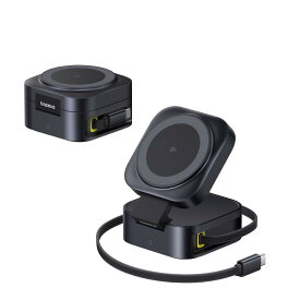 Baseus PicoGo シリーズ 2-in-1 Qi2充電器 Charger 67W iphone 15 16 スマートフォン ノートパソコン PC USB-C引き込み式ケーブル 急速充電 ワイヤレス充電 MagSafe コンパクト 軽量