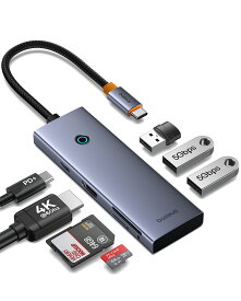 Baseus USB-C ハブ 7-in-1 4K (60hz) HDMIハブ PD100W 急速充電 5Gbps 高速データ転送 x 3ポート拡張 SD/TF カードリーダー 独自の画面オフボタン機能 USB 3.0 Macbook Pro Dell HP ノートパソコン iPhone Sony Galaxyに対応 UltraJoy