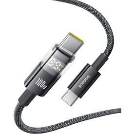 USB-C ケーブル 出力表示 透明デザイン 100W 急速充電 PD対応 ナイロン編み 断線防止 Type-C & Type-C 充電ケーブル iPhone 16 15 / iPad/MacBook Pro ノートPC/Galaxy スマホ 等 USB-Cデバイス